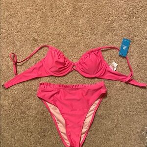 Cupshe Pink Push-Up Bikini Set with Adjustable Straps